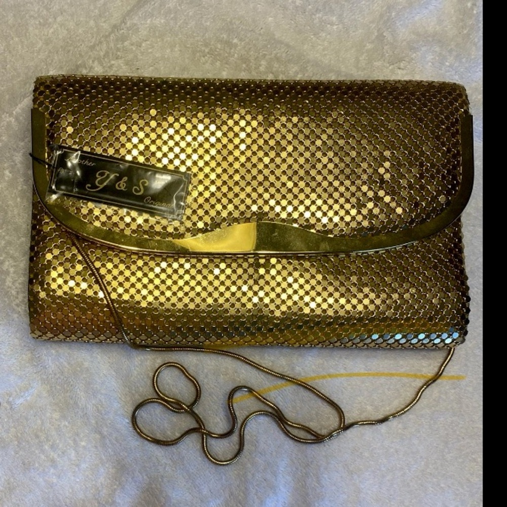 Y&S Handbags Gold Clutch with Snakeskin Texture